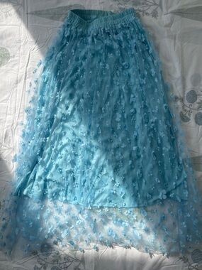 Blue 3D Floral Tulle Maxi Skirt